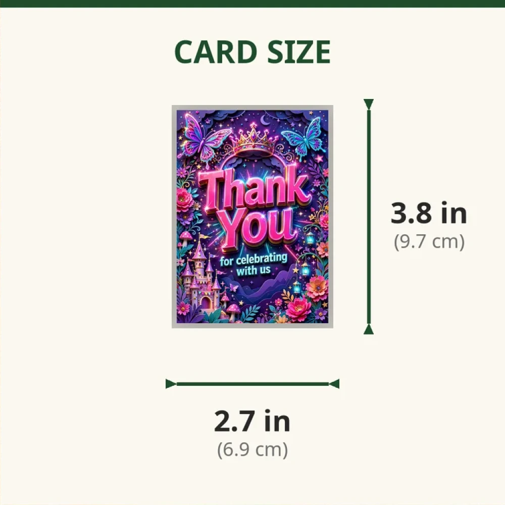Fairy Princess Theme Thank You Cards Birthday Party Supplies (PACK OF 30) - 280 GSM Matte Fine-Art Cardstock (2.5 x 3.5 Inch) - Premium Party Decor Supply by Party Decor Mall - View 2