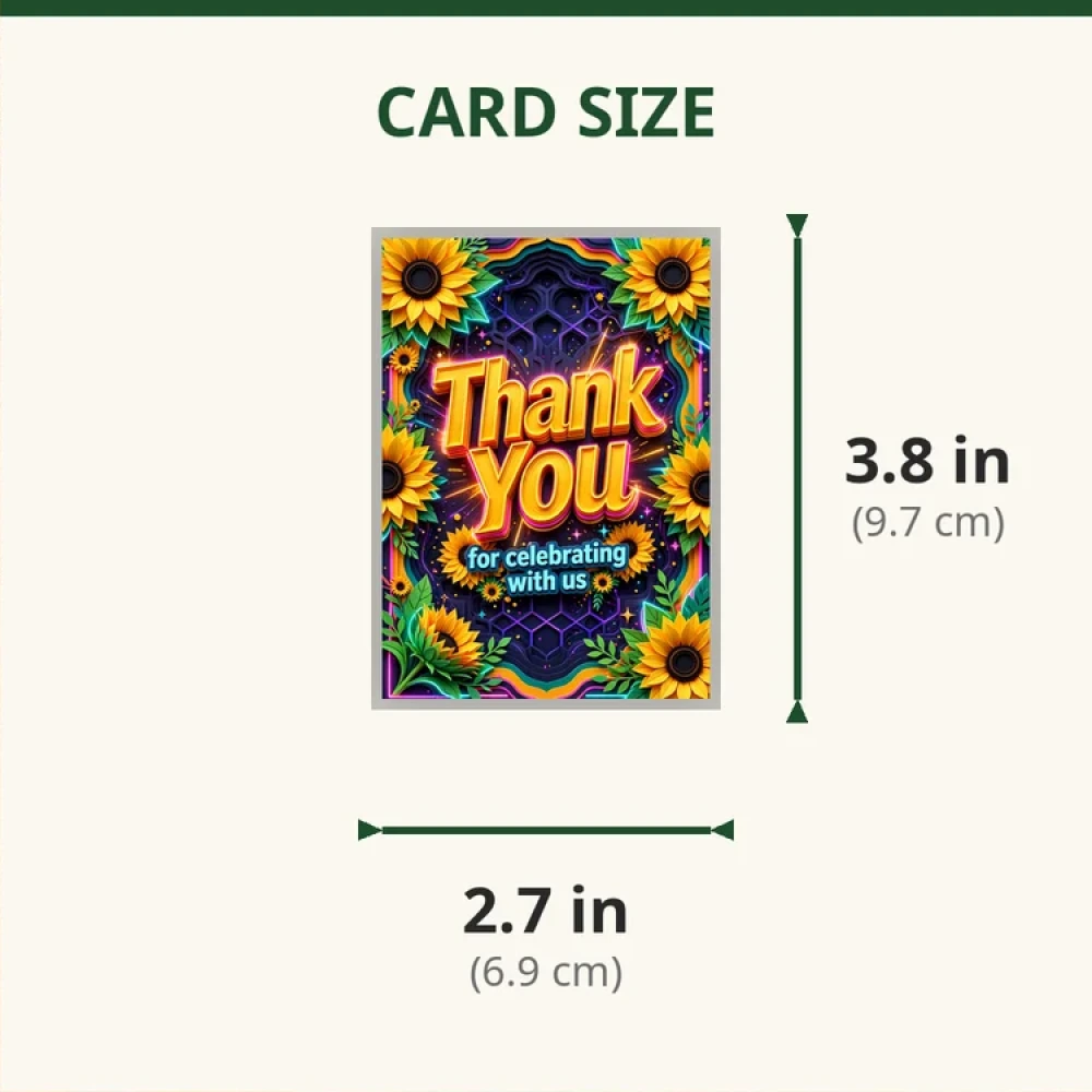 Sunflower Theme Thank You Cards Birthday Party Supplies (PACK OF 30) - 280 GSM Matte Fine-Art Cardstock (2.5 x 3.5 Inch) - Premium Party Decor Supply by Party Decor Mall - View 2