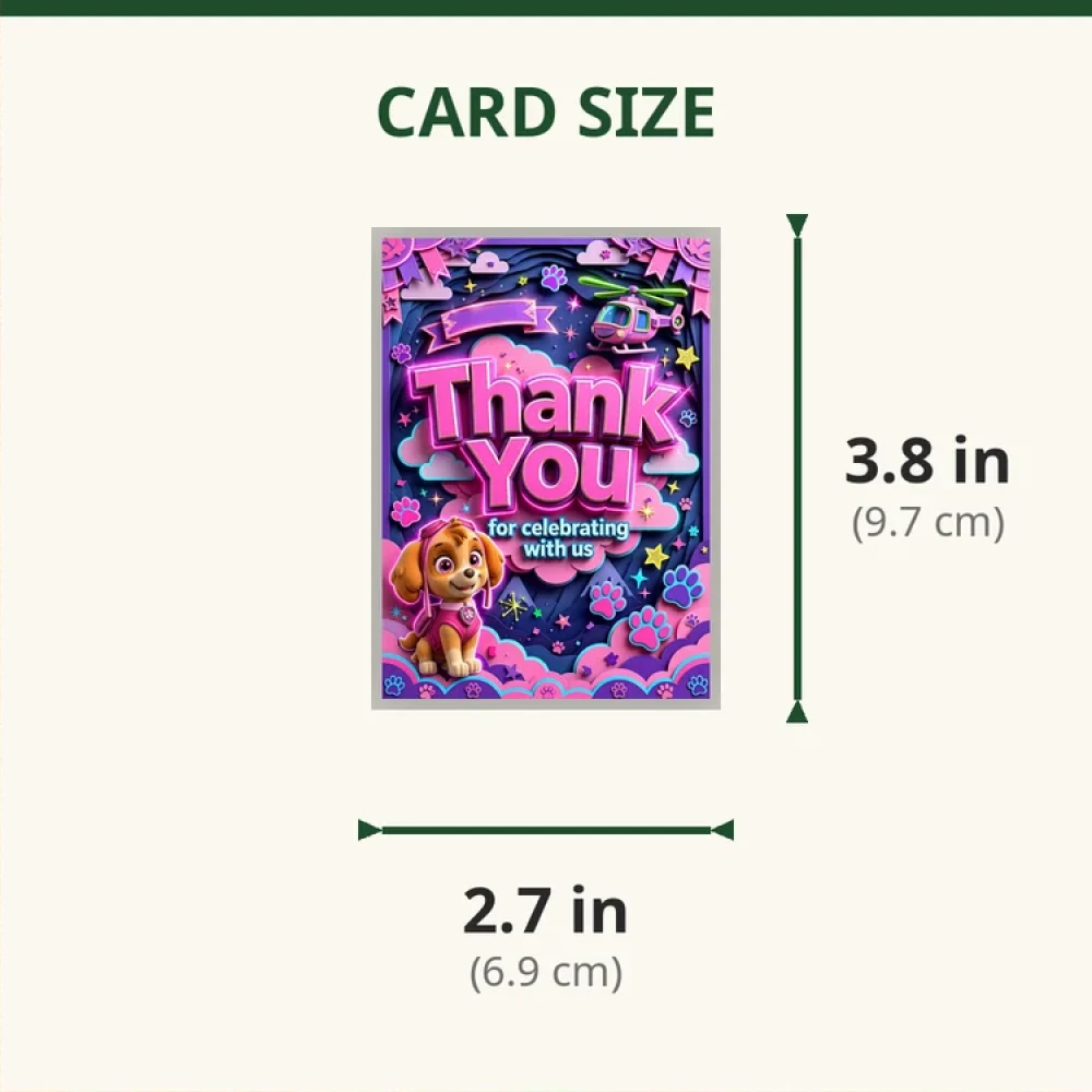 Paw Patrol Girl Theme Thank You Cards Birthday Party Supplies (PACK OF 30) - 280 GSM Matte Fine-Art Cardstock (2.5 x 3.5 Inch) - Premium Party Decor Supply by Party Decor Mall - View 2