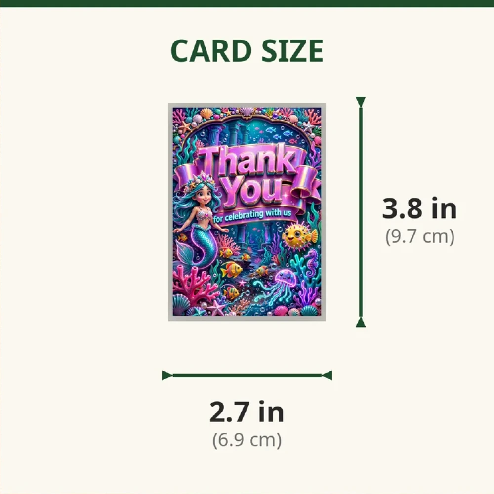 Mermaid Theme Thank You Cards Birthday Party Supplies (PACK OF 30) - 280 GSM Matte Fine-Art Cardstock (2.5 x 3.5 Inch) - Premium Party Decor Supply by Party Decor Mall - View 2