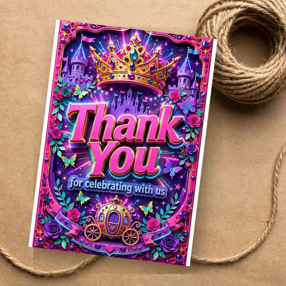 Princess Theme Thank You Cards Birthday Party Supplies (PACK OF 30) - 280 GSM Matte Fine-Art Cardstock (2.5 x 3.5 Inch)