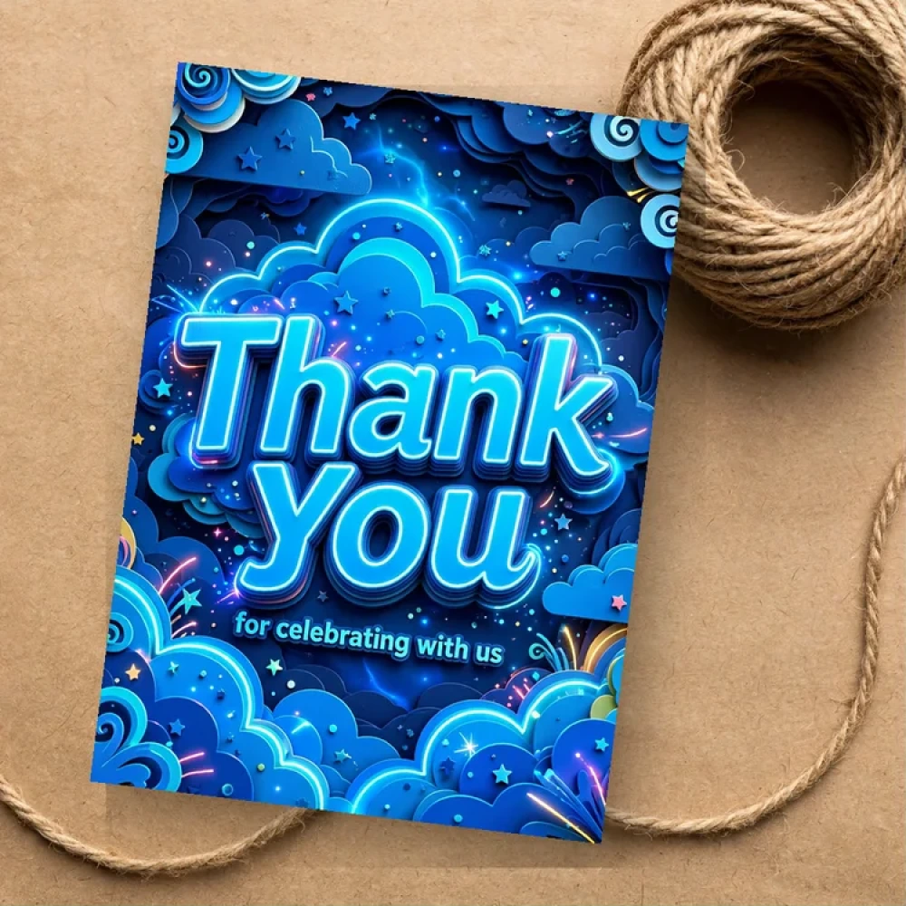 Blue Clouds Theme Thank You Cards Birthday Party Supplies (PACK OF 30) - 280 GSM Matte Fine-Art Cardstock (2.5 x 3.5 Inch) - Premium Party Decor Supply by Party Decor Mall - View 1