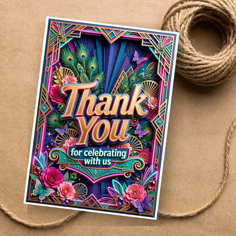 Vintage Glam Theme Thank You Cards Birthday Party Supplies (PACK OF 30) - 280 GSM Matte Fine-Art Cardstock (2.5 x 3.5 Inch) - Premium Party Decor Supply by Party Decor Mall - View 1