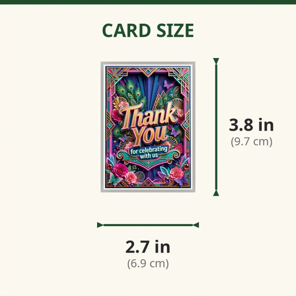 Vintage Glam Theme Thank You Cards Birthday Party Supplies (PACK OF 30) - 280 GSM Matte Fine-Art Cardstock (2.5 x 3.5 Inch) - Premium Party Decor Supply by Party Decor Mall - View 2