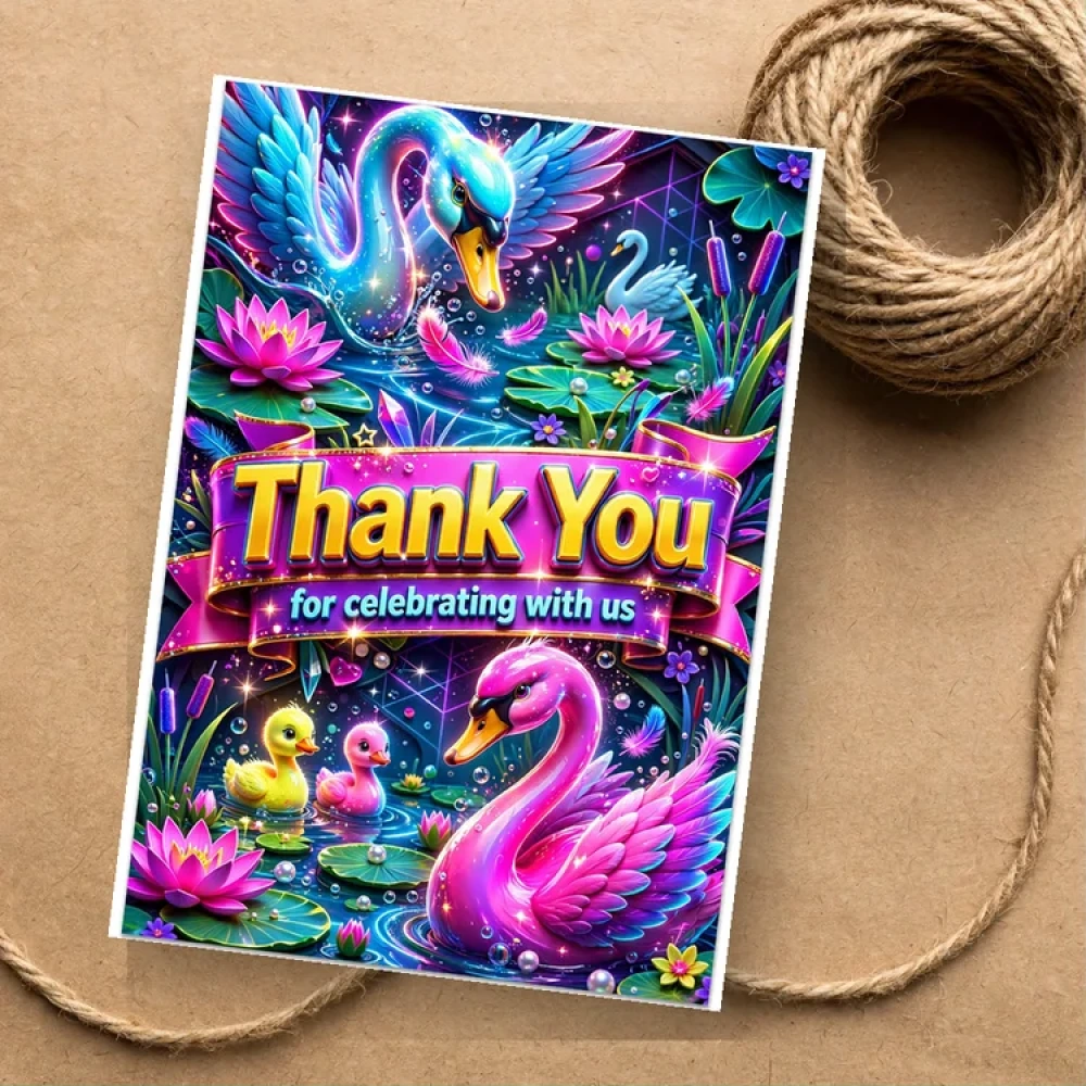 Swan Theme Thank You Cards Birthday Party Supplies (PACK OF 30) - 280 GSM Matte Fine-Art Cardstock (2.5 x 3.5 Inch) - Premium Party Decor Supply by Party Decor Mall - View 1