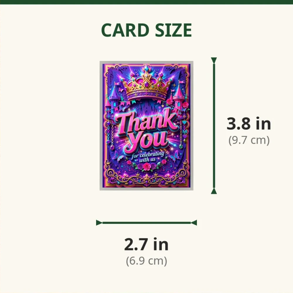 Royal Princess Theme Thank You Cards Birthday Party Supplies (PACK OF 30) - 280 GSM Matte Fine-Art Cardstock (2.5 x 3.5 Inch) - Premium Party Decor Supply by Party Decor Mall - View 2
