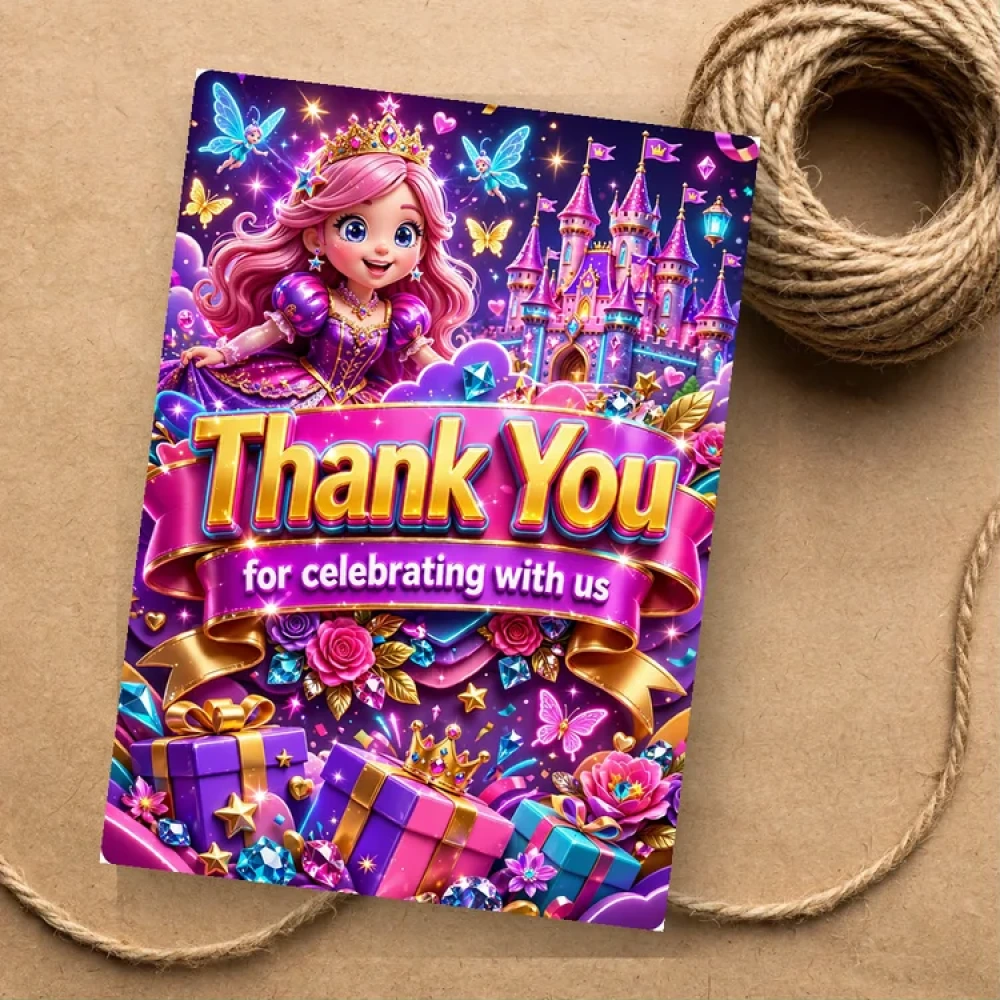 Royal Princess Theme Thank You Cards Birthday Party Supplies (PACK OF 30) - 280 GSM Matte Fine-Art Cardstock (2.5 x 3.5 Inch) - Premium Party Decor Supply by Party Decor Mall - View 1