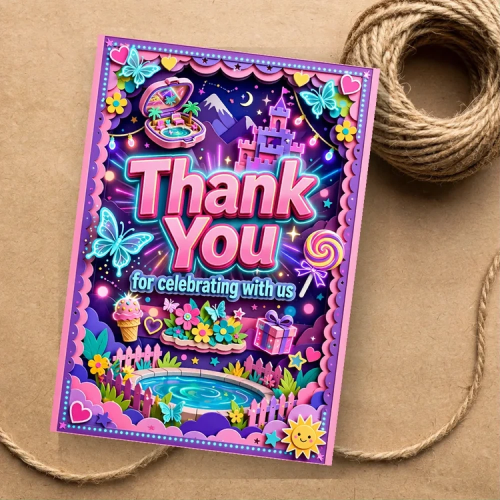 Polly Pocket Theme Thank You Cards Birthday Party Supplies (PACK OF 30) - 280 GSM Matte Fine-Art Cardstock (2.5 x 3.5 Inch) - Premium Party Decor Supply by Party Decor Mall - View 1