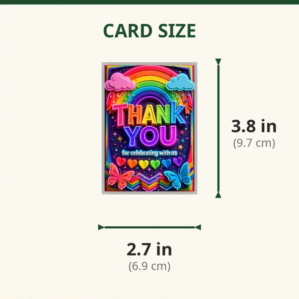 Rainbow Theme Thank You Cards Birthday Party Supplies (PACK OF 30) - 280 GSM Matte Fine-Art Cardstock (2.5 x 3.5 Inch) - Premium Party Decor Supply by Party Decor Mall - View 2