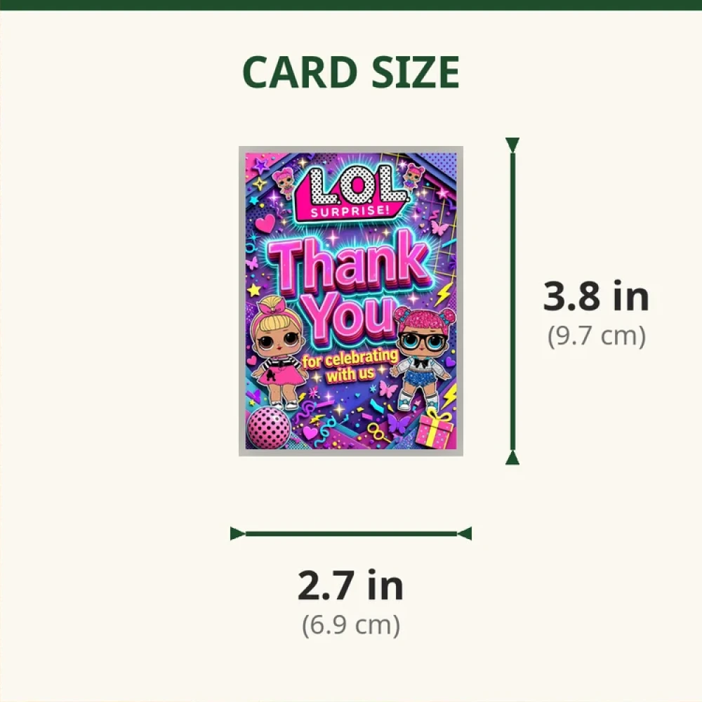 LOL Surprise Theme Thank You Cards Birthday Party Supplies (PACK OF 30) - 280 GSM Matte Fine-Art Cardstock (2.5 x 3.5 Inch) - Premium Party Decor Supply by Party Decor Mall - View 2