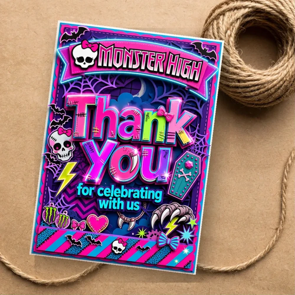 Monster High Theme Thank You Cards Birthday Party Supplies (PACK OF 30) - 280 GSM Matte Fine-Art Cardstock (2.5 x 3.5 Inch) - Premium Party Decor Supply by Party Decor Mall - View 1