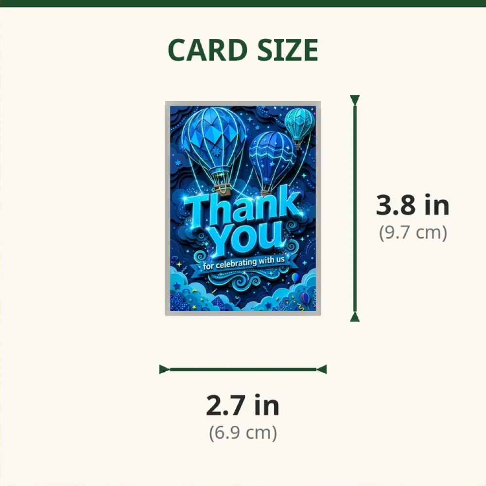 Blue Hot Air Balloon Theme Thank You Cards Birthday Party Supplies (PACK OF 30) - 280 GSM Matte Fine-Art Cardstock (2.5 x 3.5 Inch) - Premium Party Decor Supply by Party Decor Mall - View 2