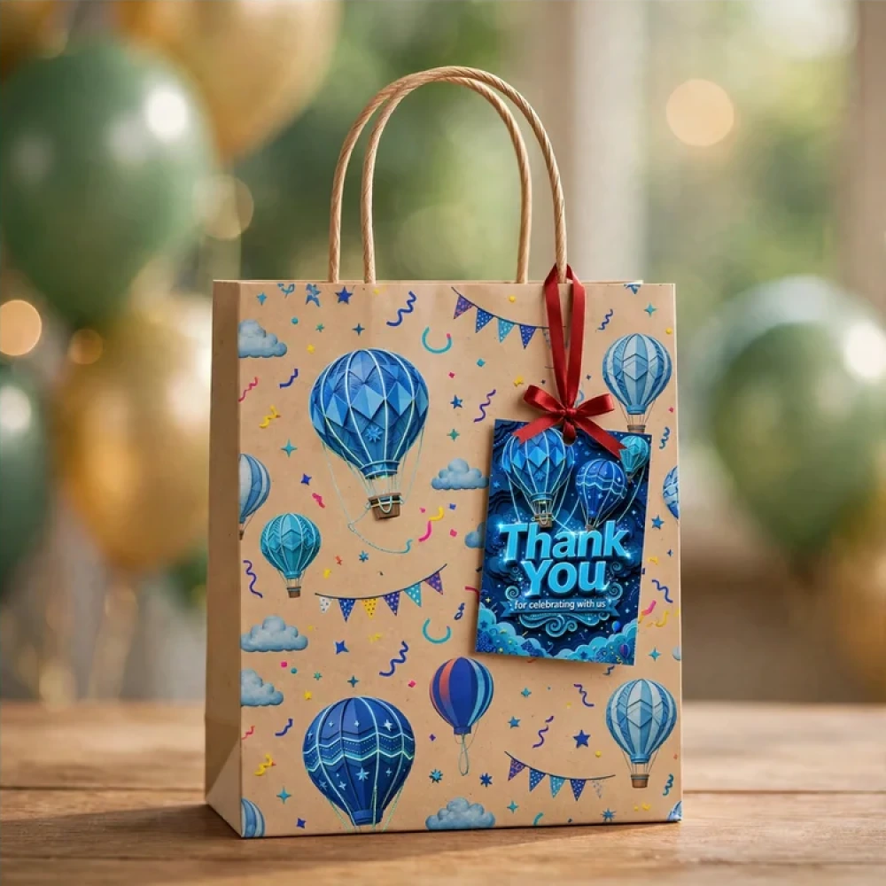 Blue Hot Air Balloon Theme Thank You Cards Birthday Party Supplies (PACK OF 30) - 280 GSM Matte Fine-Art Cardstock (2.5 x 3.5 Inch) - Premium Party Decor Supply by Party Decor Mall - View 4