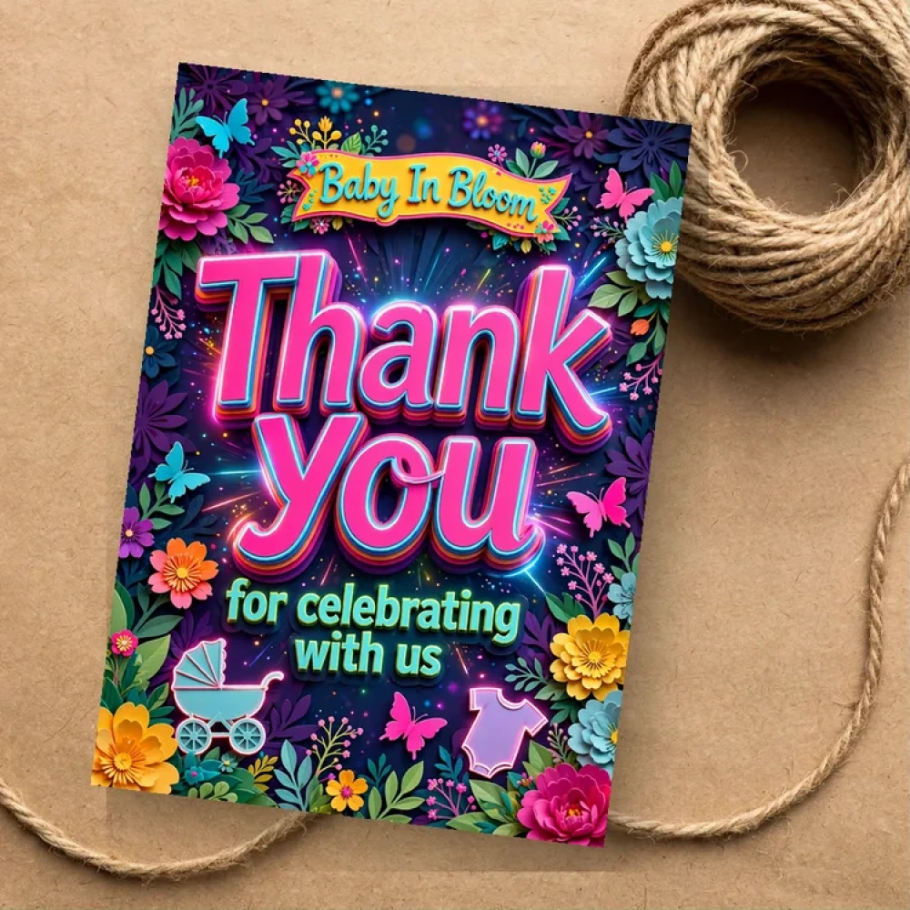 Baby In Bloom Theme Thank You Cards Birthday Party Supplies (PACK OF 30) - 280 GSM Matte Fine-Art Cardstock (2.5 x 3.5 Inch) - Premium Party Decor Supply by Party Decor Mall - View 1