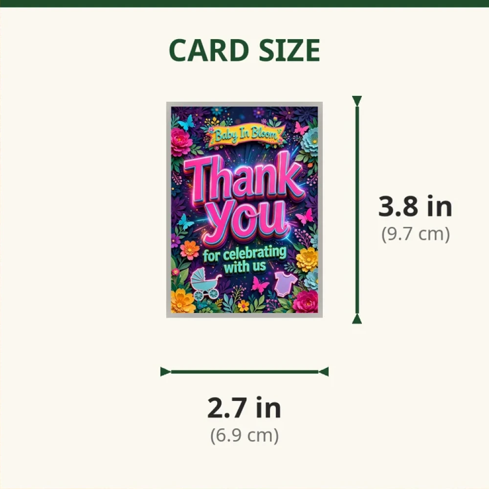 Baby In Bloom Theme Thank You Cards Birthday Party Supplies (PACK OF 30) - 280 GSM Matte Fine-Art Cardstock (2.5 x 3.5 Inch) - Premium Party Decor Supply by Party Decor Mall - View 2