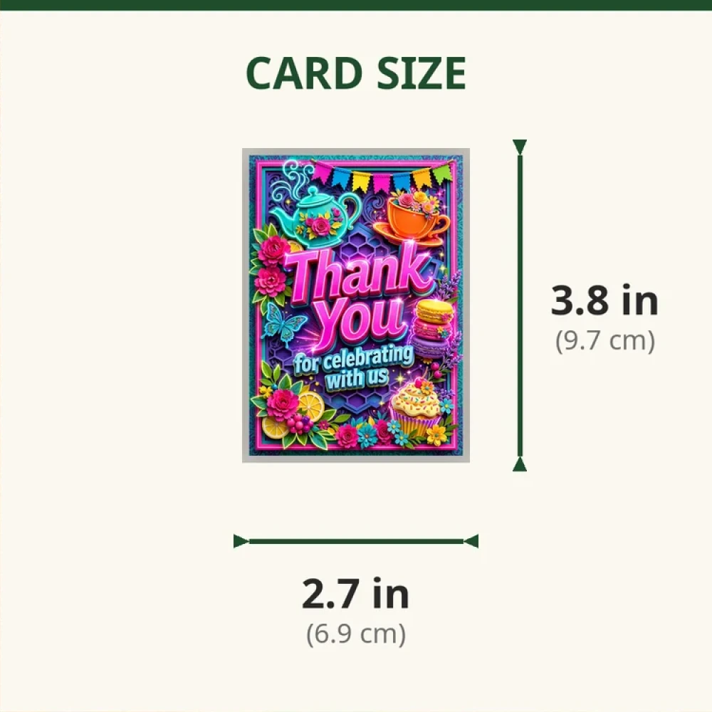 Tea Party Theme Thank You Cards Birthday Party Supplies (PACK OF 30) - 280 GSM Matte Fine-Art Cardstock (2.5 x 3.5 Inch) - Premium Party Decor Supply by Party Decor Mall - View 2