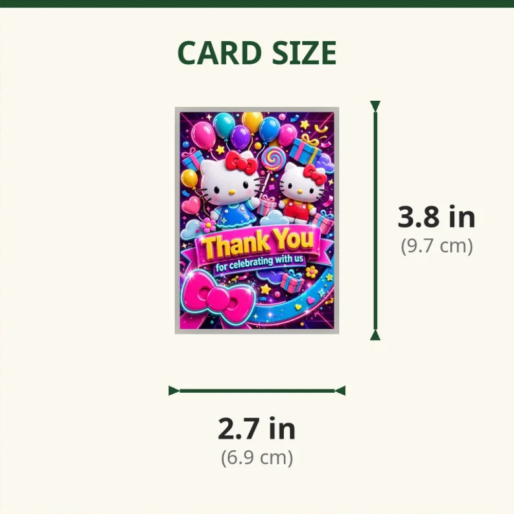 Hello Kitty Theme Thank You Cards Birthday Party Supplies (PACK OF 30) - 280 GSM Matte Fine-Art Cardstock (2.5 x 3.5 Inch) - Premium Party Decor Supply by Party Decor Mall - View 2
