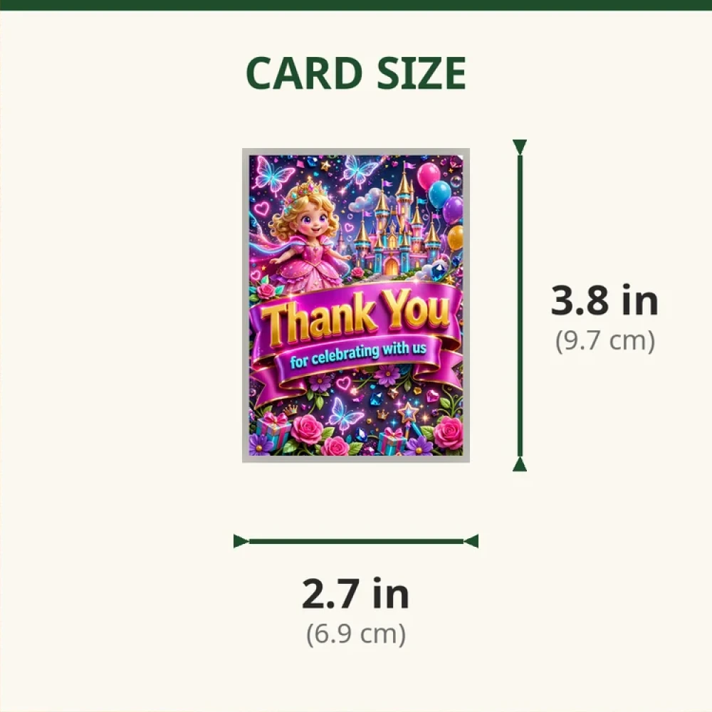 Little Princess Theme Thank You Cards Birthday Party Supplies (PACK OF 30) - 280 GSM Matte Fine-Art Cardstock (2.5 x 3.5 Inch) - Premium Party Decor Supply by Party Decor Mall - View 2
