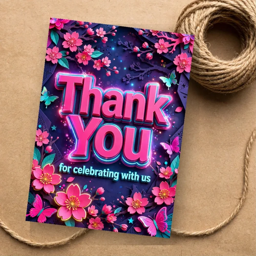 Cherry Blossom Theme Thank You Cards Birthday Party Supplies (PACK OF 30) - 280 GSM Matte Fine-Art Cardstock (2.5 x 3.5 Inch) - Premium Party Decor Supply by Party Decor Mall - View 1