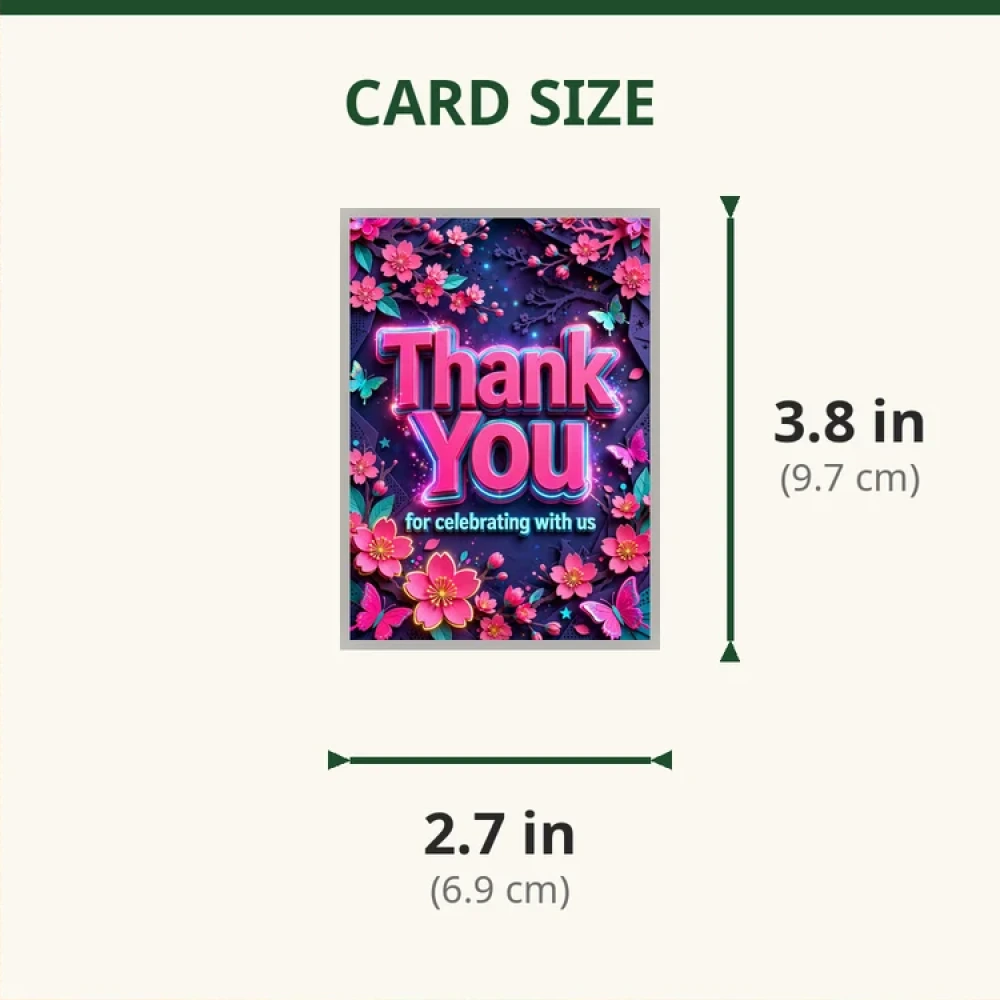Cherry Blossom Theme Thank You Cards Birthday Party Supplies (PACK OF 30) - 280 GSM Matte Fine-Art Cardstock (2.5 x 3.5 Inch) - Premium Party Decor Supply by Party Decor Mall - View 2
