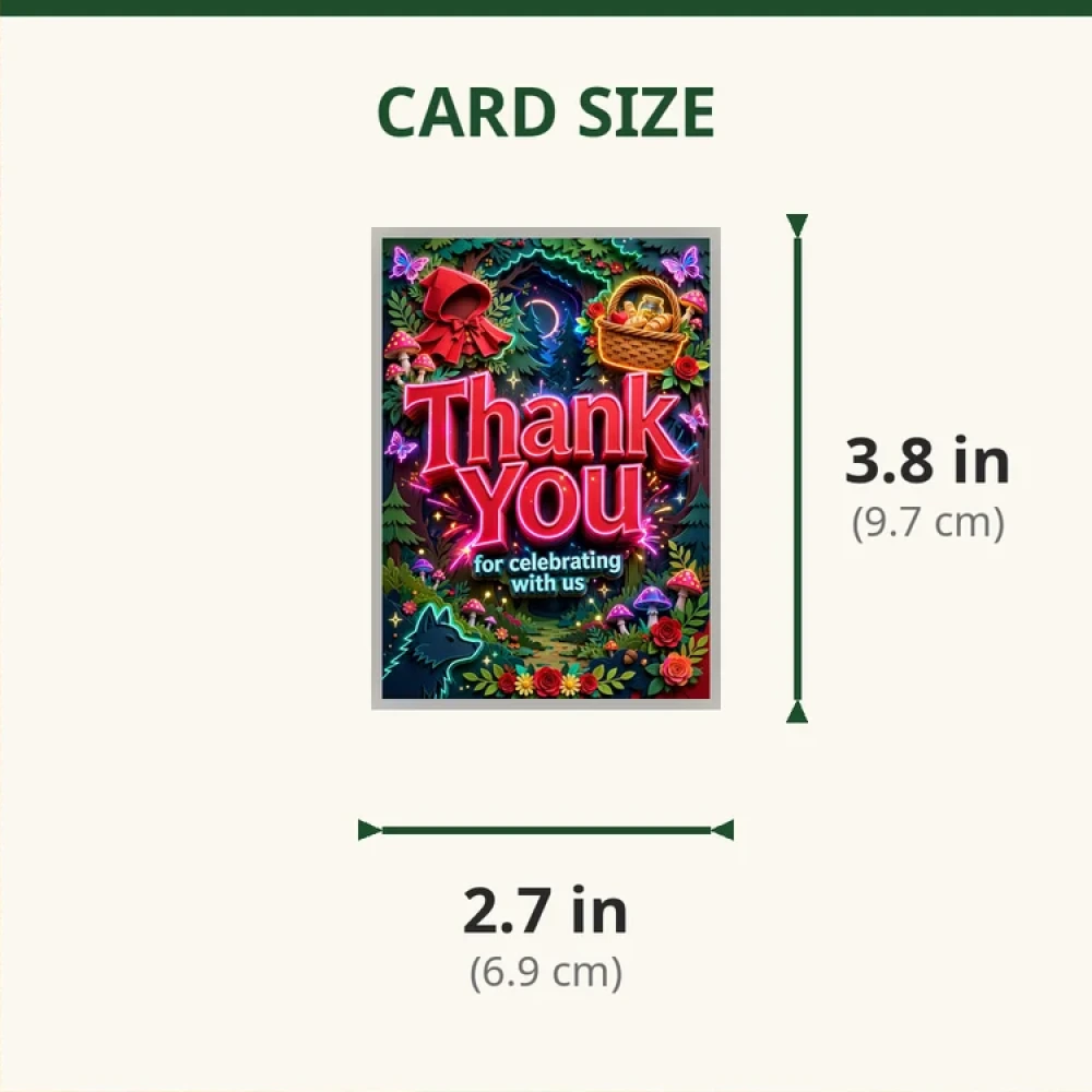 Little Red Riding Hood Theme Thank You Cards Birthday Party Supplies (PACK OF 30) - 280 GSM Matte Fine-Art Cardstock (2.5 x 3.5 Inch) - Premium Party Decor Supply by Party Decor Mall - View 2