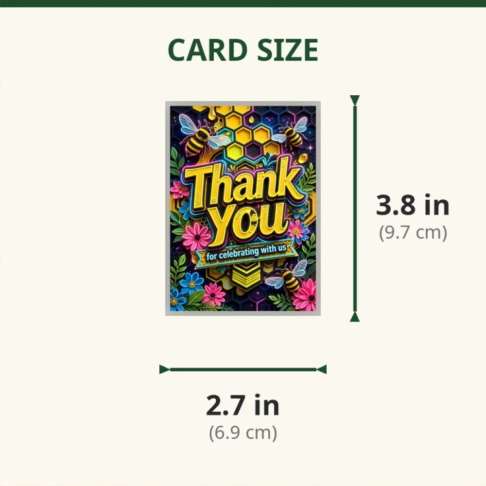 Bumble Bee Theme Thank You Cards Birthday Party Supplies (PACK OF 30) - 280 GSM Matte Fine-Art Cardstock (2.5 x 3.5 Inch) - Premium Party Decor Supply by Party Decor Mall - View 2