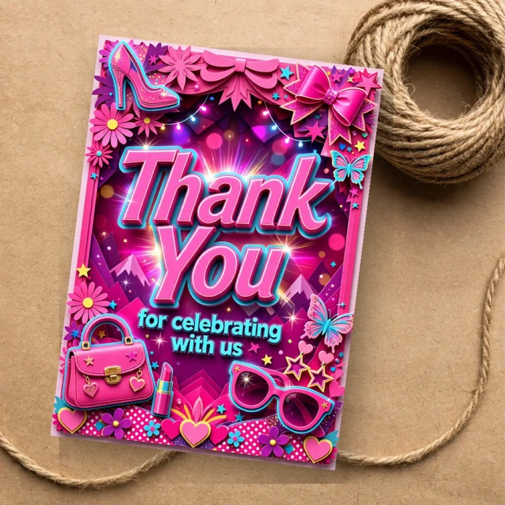 Barbie Theme Thank You Cards Birthday Party Supplies (PACK OF 30) - 280 GSM Matte Fine-Art Cardstock (2.5 x 3.5 Inch) - Premium Party Decor Supply by Party Decor Mall - View 1
