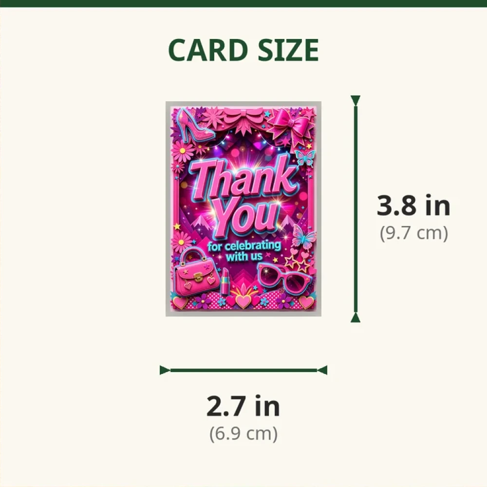 Barbie Theme Thank You Cards Birthday Party Supplies (PACK OF 30) - 280 GSM Matte Fine-Art Cardstock (2.5 x 3.5 Inch) - Premium Party Decor Supply by Party Decor Mall - View 2