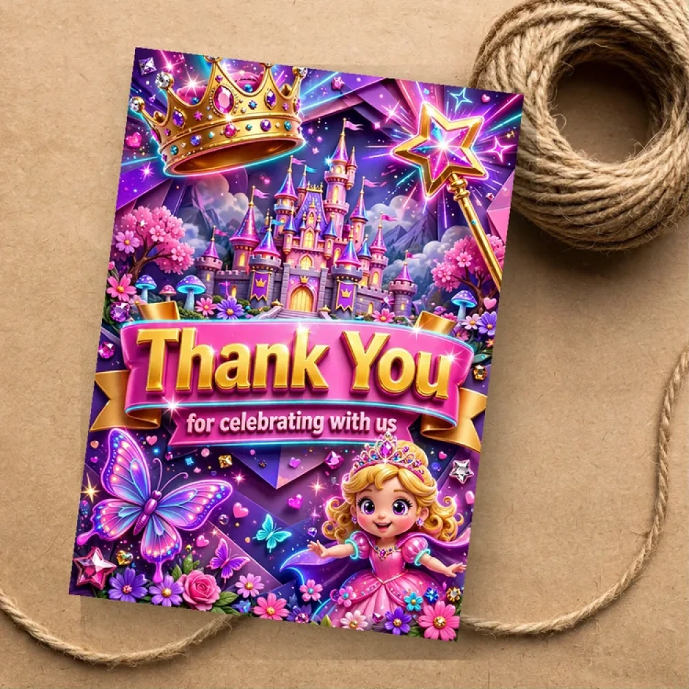 Princess Theme Thank You Cards Birthday Party Supplies (PACK OF 30) - 280 GSM Matte Fine-Art Cardstock (2.5 x 3.5 Inch) - Premium Party Decor Supply by Party Decor Mall - View 1