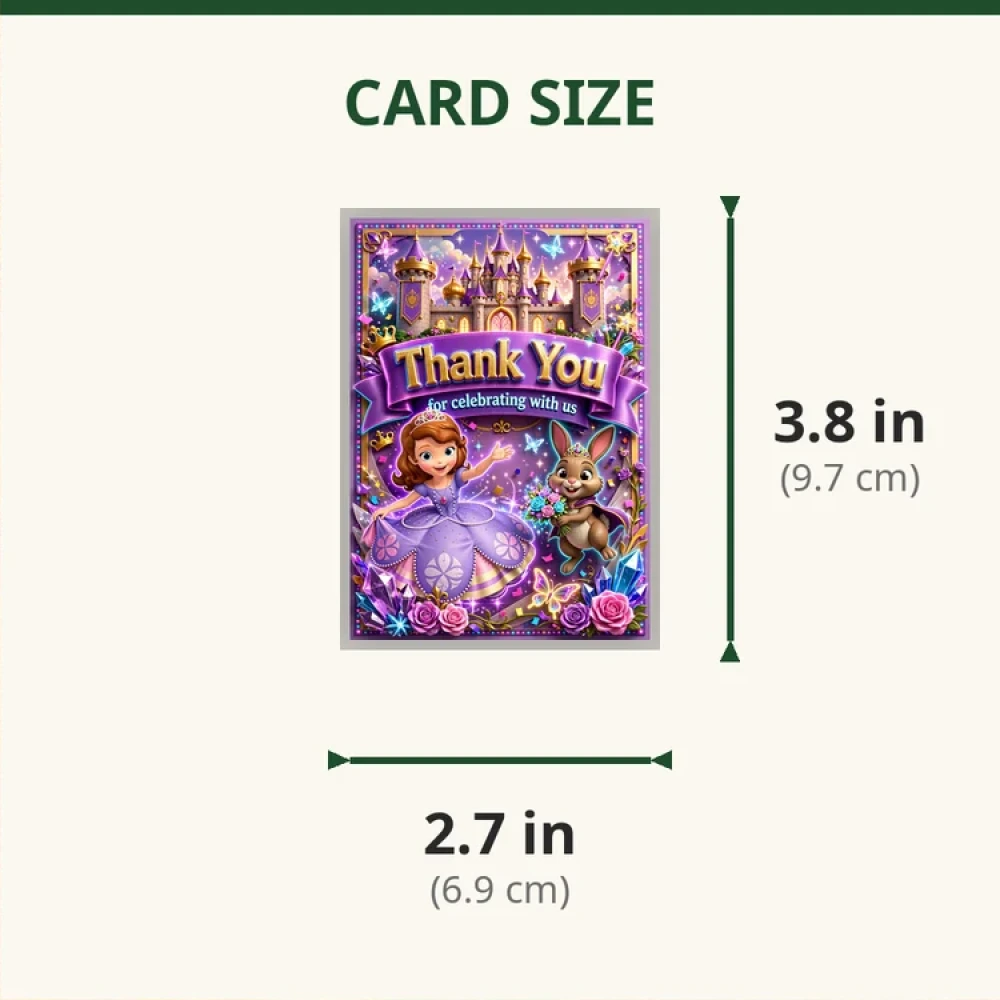 Sofia The First Theme Thank You Cards Birthday Party Supplies (PACK OF 30) - 280 GSM Matte Fine-Art Cardstock (2.5 x 3.5 Inch) - Premium Party Decor Supply by Party Decor Mall - View 2