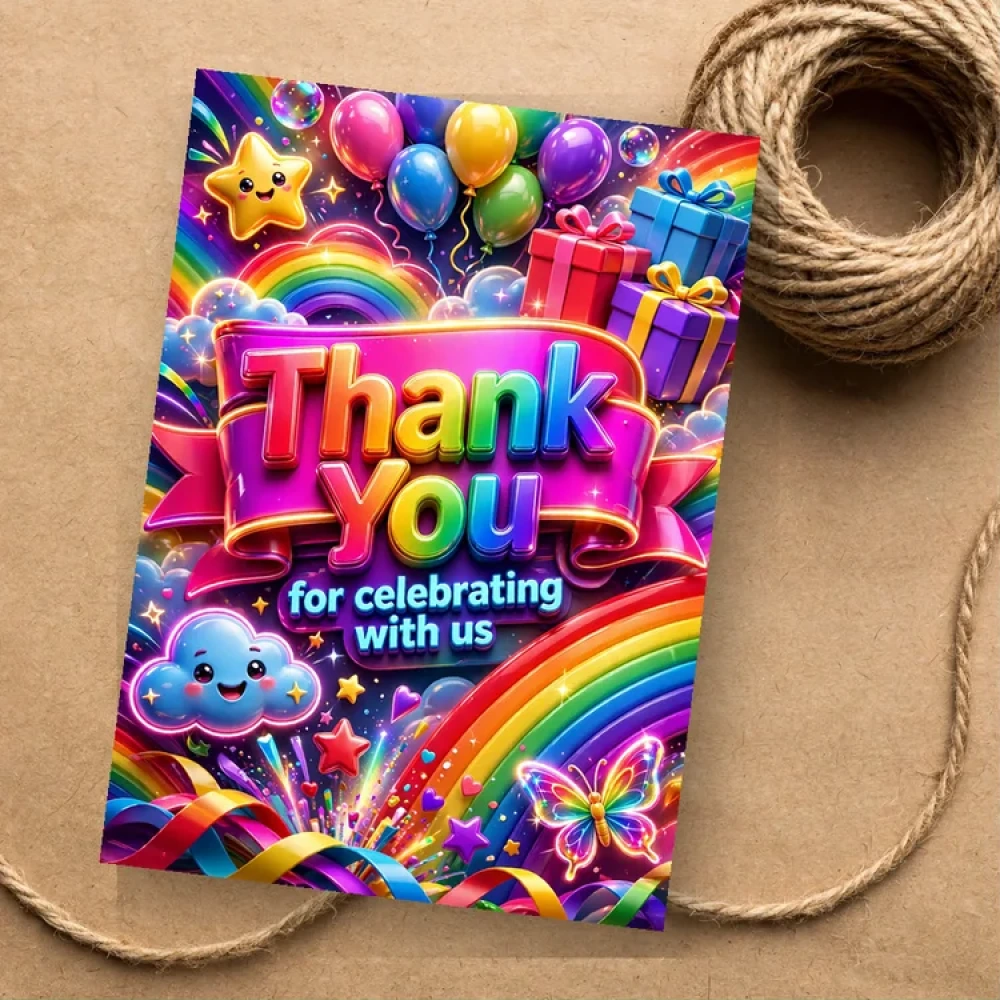 Rainbow Theme Thank You Cards Birthday Party Supplies (PACK OF 30) - 280 GSM Matte Fine-Art Cardstock (2.5 x 3.5 Inch) - Premium Party Decor Supply by Party Decor Mall - View 1