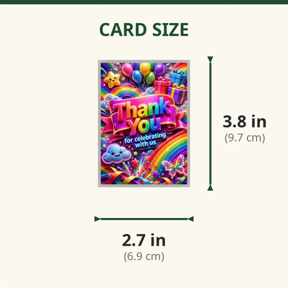 Rainbow Theme Thank You Cards Birthday Party Supplies (PACK OF 30) - 280 GSM Matte Fine-Art Cardstock (2.5 x 3.5 Inch) - Premium Party Decor Supply by Party Decor Mall - View 2
