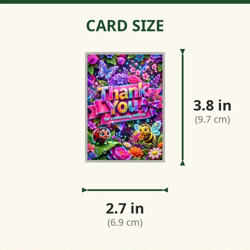 Flowers Theme Thank You Cards Birthday Party Supplies (PACK OF 30) - 280 GSM Matte Fine-Art Cardstock (2.5 x 3.5 Inch) - Premium Party Decor Supply by Party Decor Mall - View 2