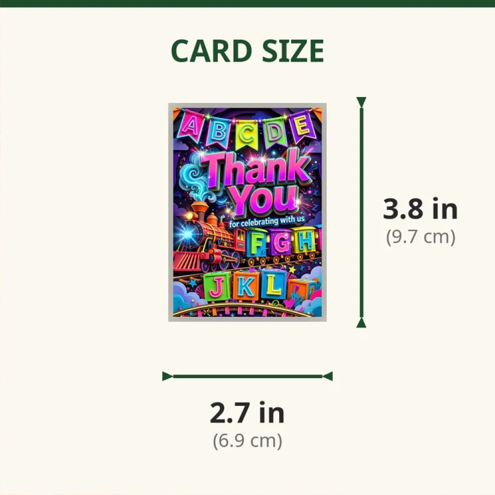 Alphabets & Train Theme Thank You Cards Birthday Party Supplies (PACK OF 30) - 280 GSM Matte Fine-Art Cardstock (2.5 x 3.5 Inch) - Premium Party Decor Supply by Party Decor Mall - View 2