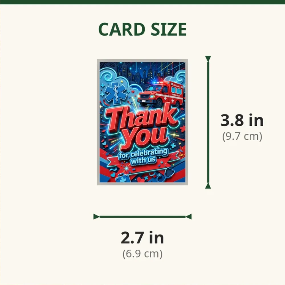 Ambulance Theme Thank You Cards Birthday Party Supplies (PACK OF 30) - 280 GSM Matte Fine-Art Cardstock (2.5 x 3.5 Inch) - Premium Party Decor Supply by Party Decor Mall - View 2