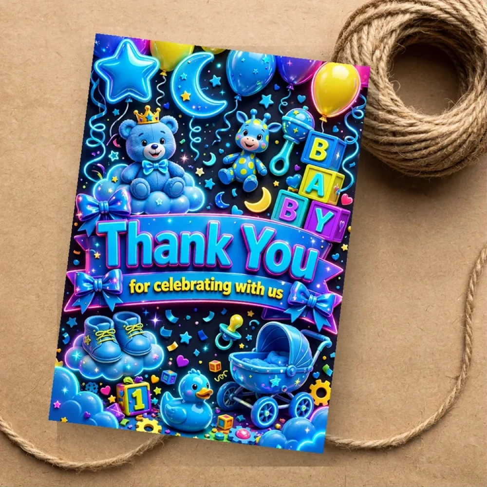 Baby Boy Theme Thank You Cards Birthday Party Supplies (PACK OF 30) - 280 GSM Matte Fine-Art Cardstock (2.5 x 3.5 Inch)