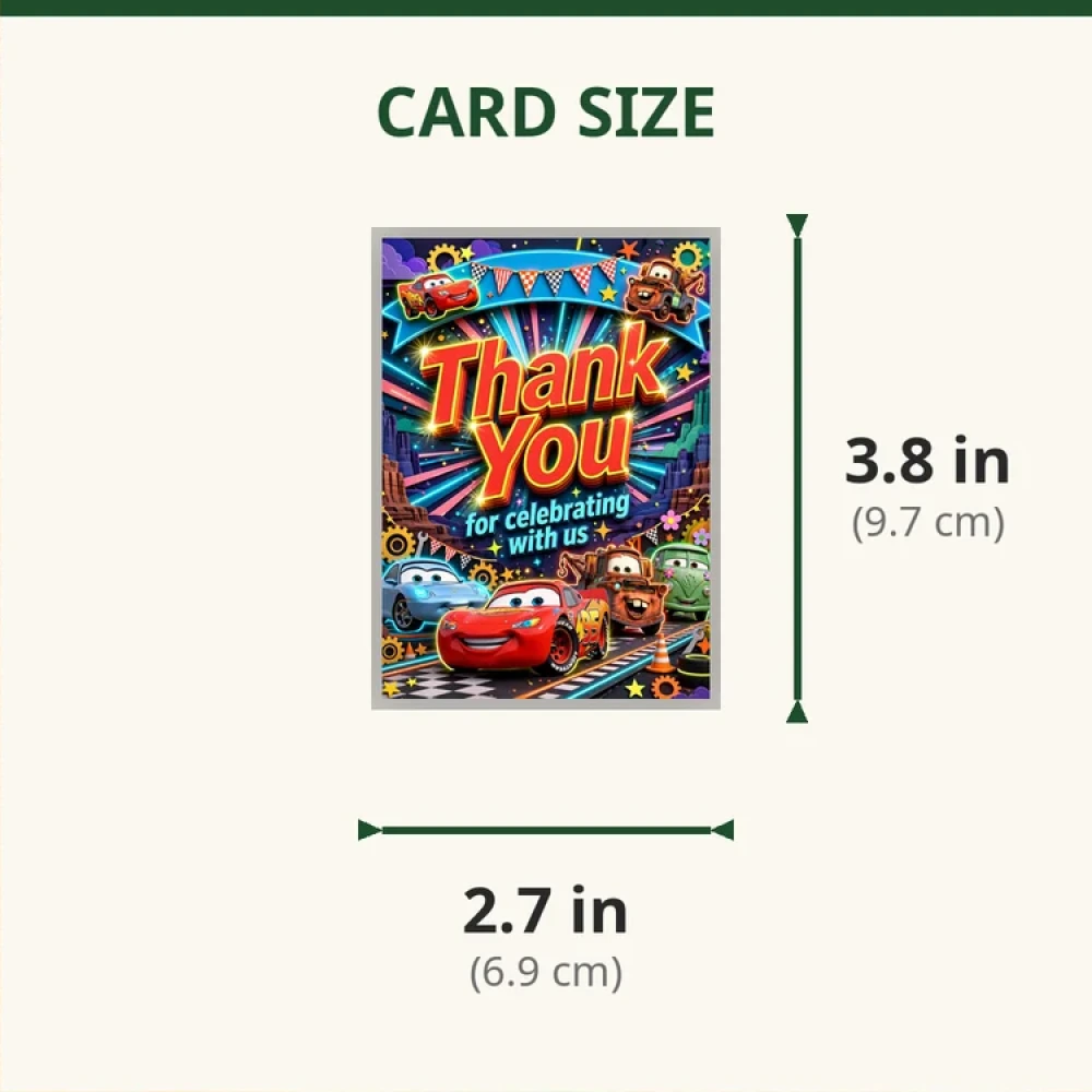 Cars Theme Thank You Cards Birthday Party Supplies (PACK OF 30) - 280 GSM Matte Fine-Art Cardstock (2.5 x 3.5 Inch) - Premium Party Decor Supply by Party Decor Mall - View 2
