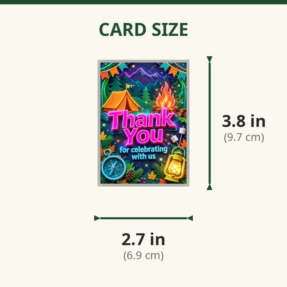 Camping Theme Thank You Cards Birthday Party Supplies (PACK OF 30) - 280 GSM Matte Fine-Art Cardstock (2.5 x 3.5 Inch) - Premium Party Decor Supply by Party Decor Mall - View 2