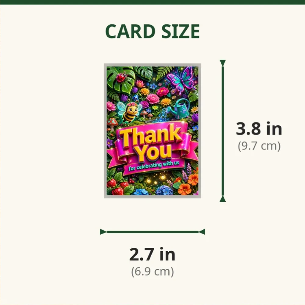 Garden Theme Thank You Cards Birthday Party Supplies (PACK OF 30) - 280 GSM Matte Fine-Art Cardstock (2.5 x 3.5 Inch) - Premium Party Decor Supply by Party Decor Mall - View 2