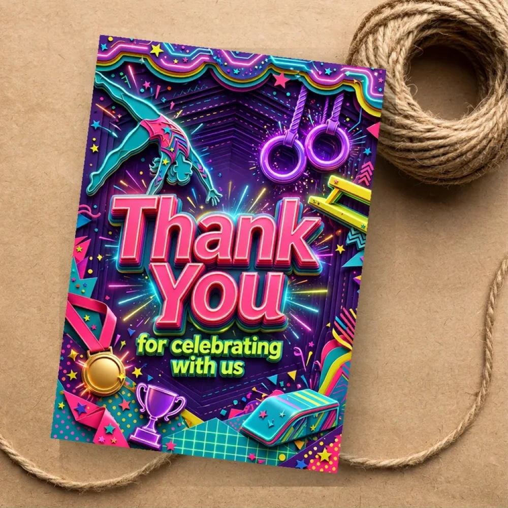 Gymnastics Theme Thank You Cards Birthday Party Supplies (PACK OF 30) - 280 GSM Matte Fine-Art Cardstock (2.5 x 3.5 Inch) - Premium Party Decor Supply by Party Decor Mall - View 1