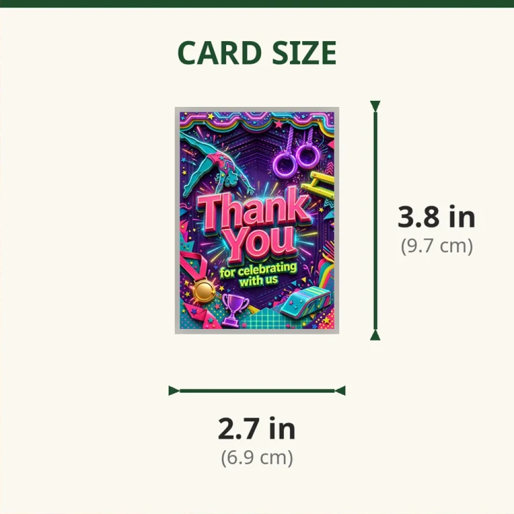 Gymnastics Theme Thank You Cards Birthday Party Supplies (PACK OF 30) - 280 GSM Matte Fine-Art Cardstock (2.5 x 3.5 Inch) - Premium Party Decor Supply by Party Decor Mall - View 2