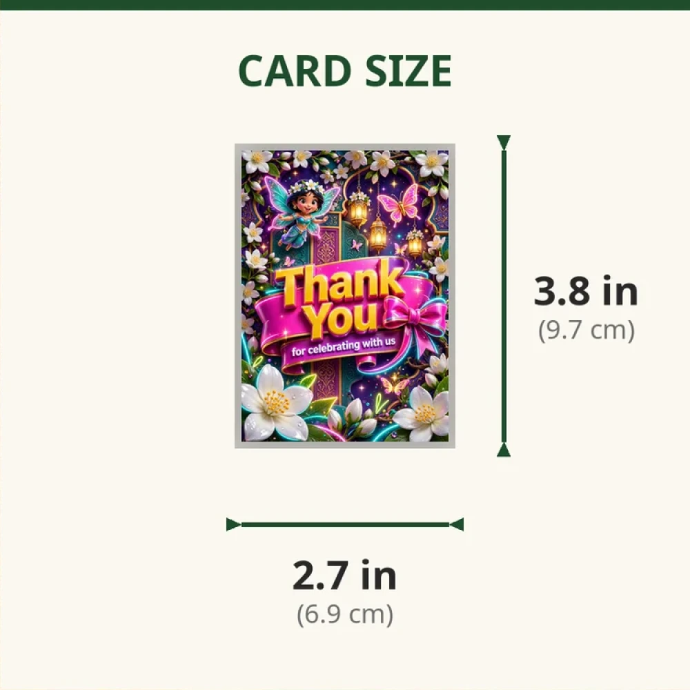 Jasmine Theme Thank You Cards Birthday Party Supplies (PACK OF 30) - 280 GSM Matte Fine-Art Cardstock (2.5 x 3.5 Inch) - Premium Party Decor Supply by Party Decor Mall - View 2