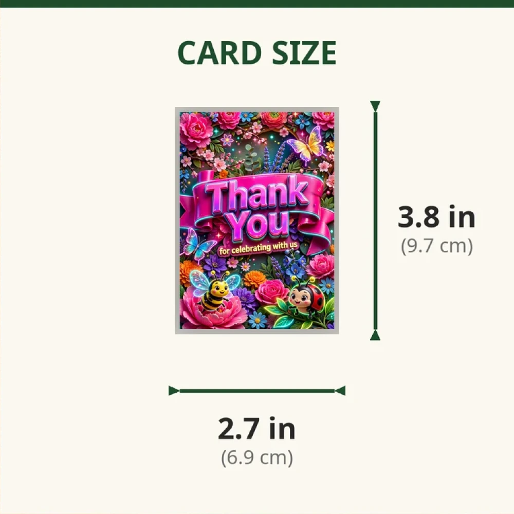 Floral Theme Thank You Cards Birthday Party Supplies (PACK OF 30) - 280 GSM Matte Fine-Art Cardstock (2.5 x 3.5 Inch) - Premium Party Decor Supply by Party Decor Mall - View 2
