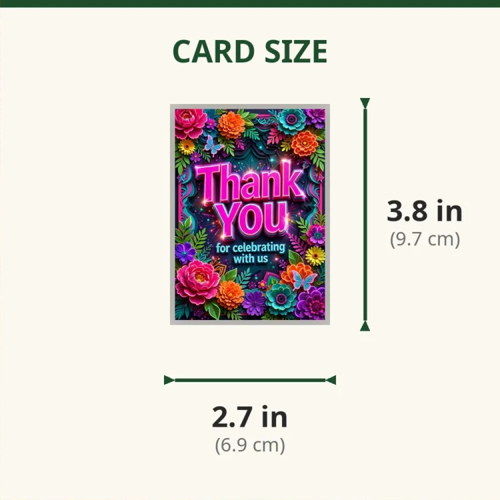 Flowers Theme Thank You Cards Birthday Party Supplies (PACK OF 30) - 280 GSM Matte Fine-Art Cardstock (2.5 x 3.5 Inch) - Premium Party Decor Supply by Party Decor Mall - View 2