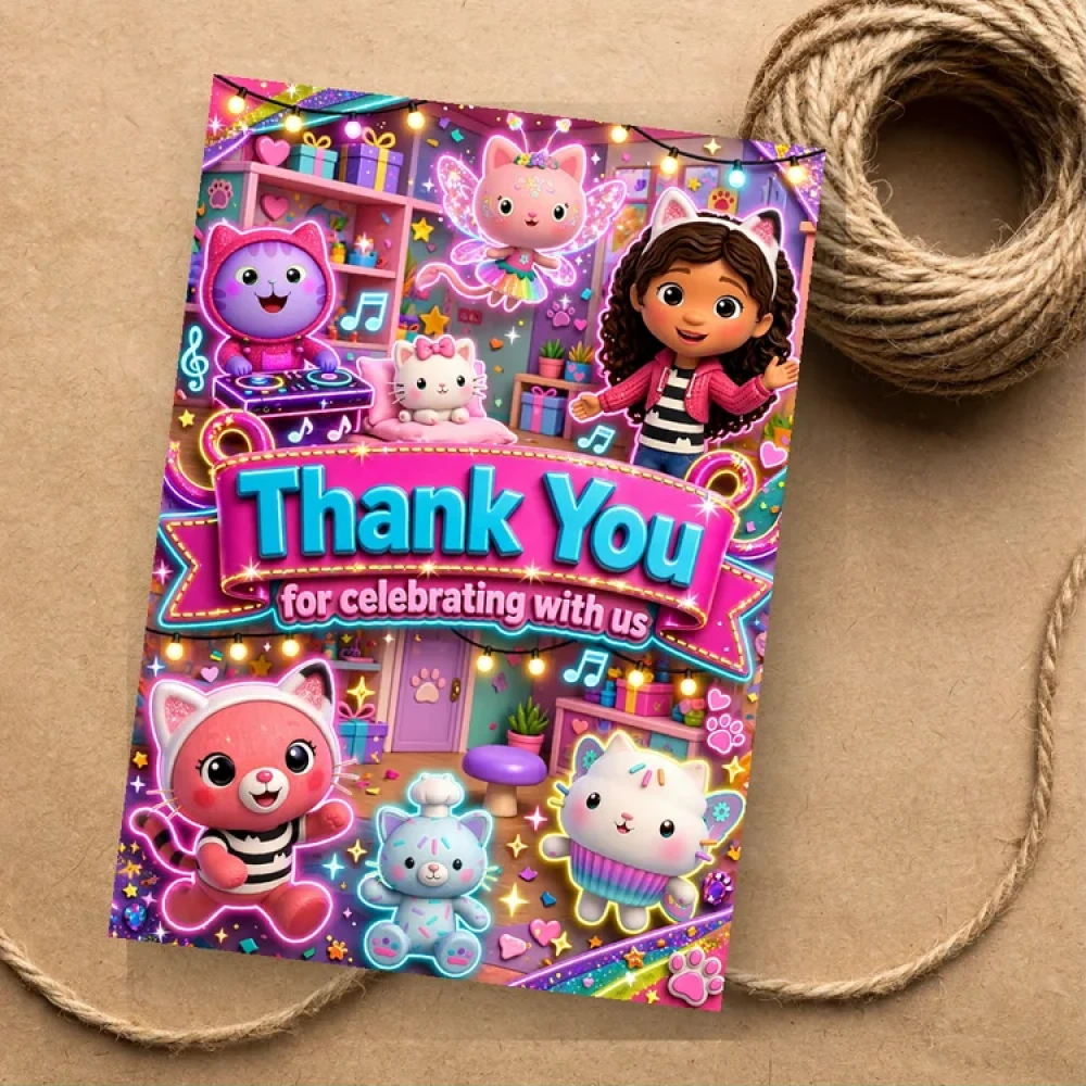 Gabby's Dollhouse Theme Thank You Cards Birthday Party Supplies (PACK OF 30) - 280 GSM Matte Fine-Art Cardstock (2.5 x 3.5 Inch) - Premium Party Decor Supply by Party Decor Mall - View 1