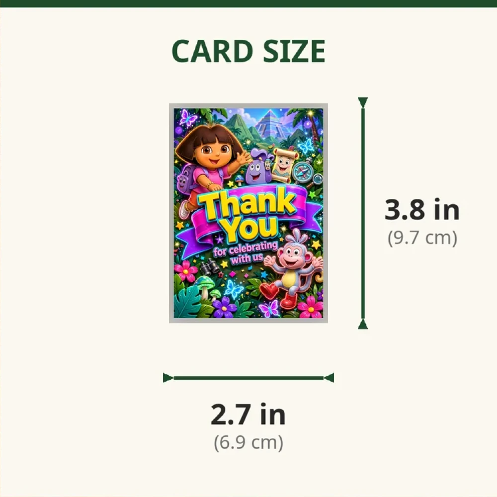 Dora The Explorer Theme Thank You Cards Birthday Party Supplies (PACK OF 30) - 280 GSM Matte Fine-Art Cardstock (2.5 x 3.5 Inch) - Premium Party Decor Supply by Party Decor Mall - View 2