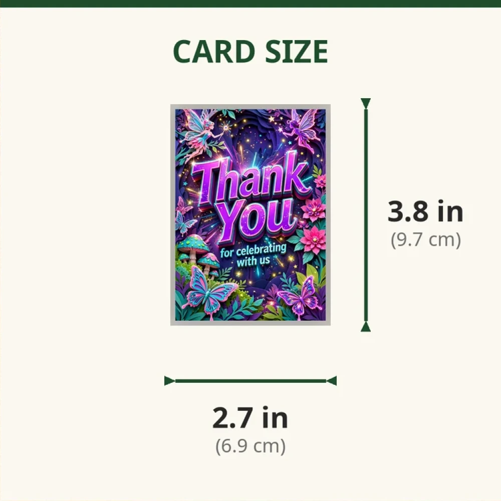 Fairy Theme Thank You Cards Birthday Party Supplies (PACK OF 30) - 280 GSM Matte Fine-Art Cardstock (2.5 x 3.5 Inch) - Premium Party Decor Supply by Party Decor Mall - View 2