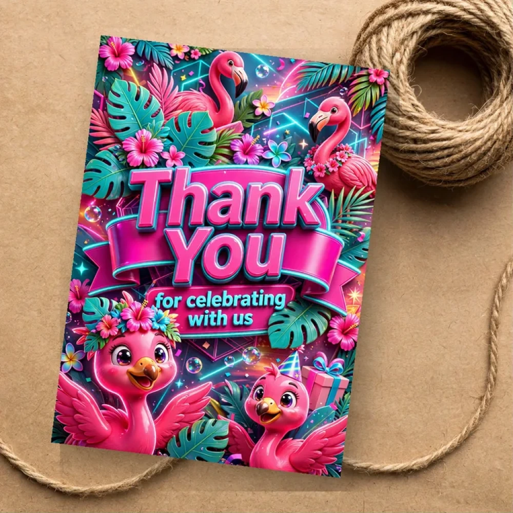 Flamingo Theme Thank You Cards Birthday Party Supplies (PACK OF 30) - 280 GSM Matte Fine-Art Cardstock (2.5 x 3.5 Inch) - Premium Party Decor Supply by Party Decor Mall - View 1