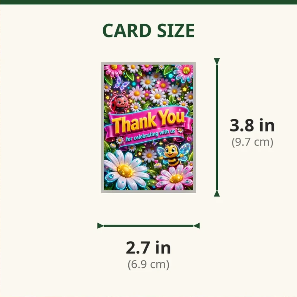 Daisy Theme Thank You Cards Birthday Party Supplies (PACK OF 30) - 280 GSM Matte Fine-Art Cardstock (2.5 x 3.5 Inch) - Premium Party Decor Supply by Party Decor Mall - View 2