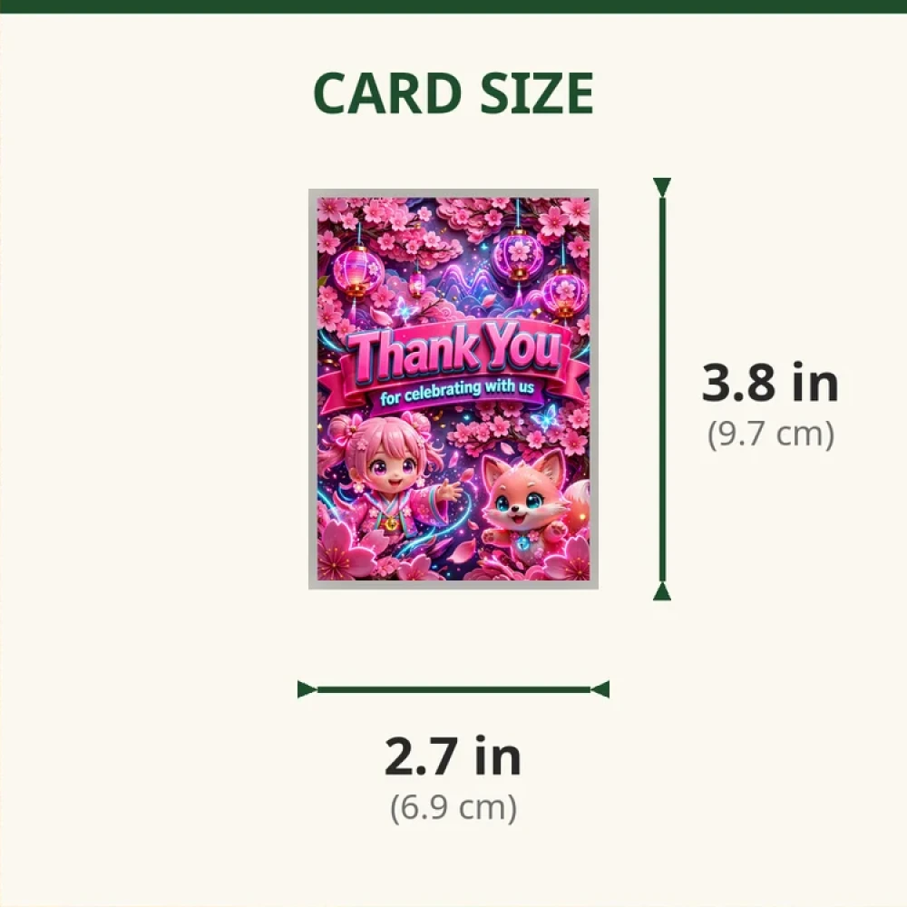 Cherry Blossom Theme Thank You Cards Birthday Party Supplies (PACK OF 30) - 280 GSM Matte Fine-Art Cardstock (2.5 x 3.5 Inch) - Premium Party Decor Supply by Party Decor Mall - View 2